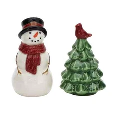 Ceramic Snowman & Tree Salt & Pepper Shakers, 4 1/4" Tall, St Nicholas SquareNWT