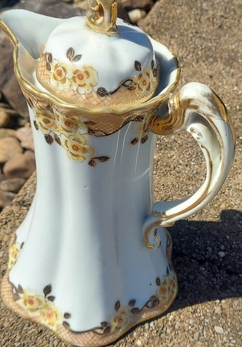 vintage nippon hand painted gold trim floral chocolate pot teapot - Picture 4 of 6
