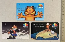 1990's Konica Garfield Singapore phone card set of 3 mint! same number
