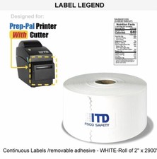 12 Continuous Labels ITD food safety removable adhesive WHITE-Roll 2" Thermal