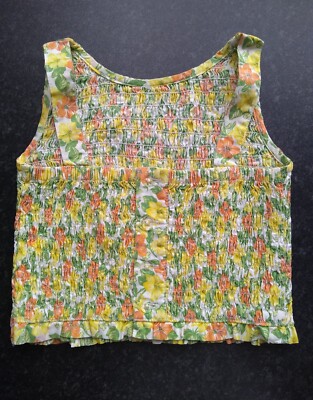 GAP Cropped gerafftes Sommertop Größe XS Alter 4-5 mehrfarbig Blumenmuster Baumwolle