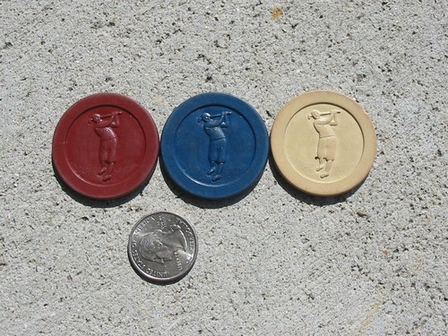 Vintage Clay Poker Chips 94 Golf Club Double Sided Borgogna Blu e Beige Old - Foto 4 di 4