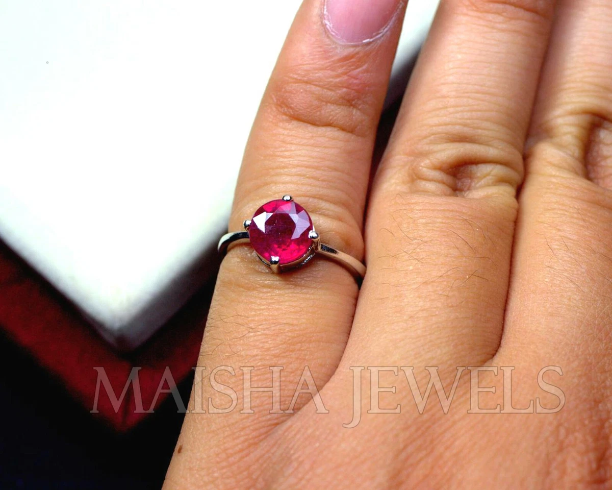 8 MM Natural Solitaire Ruby Ring For Wedding 925 Sterling Silver July Birthstone