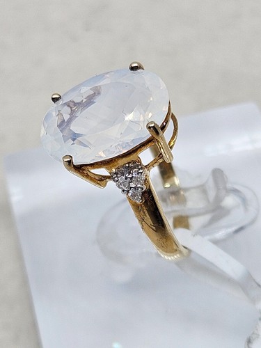 Anillo de cuarzo y diamantes de piedra lunar de oro de 9 quilates talla O (3,05 g) - Imagen 3 de 14