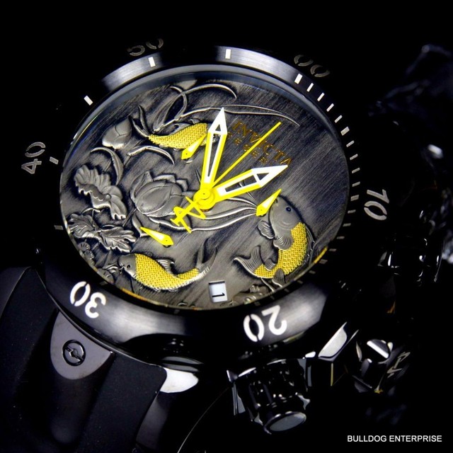 Mens Invicta Reserve Venom Koi Fish Swiss Black Silicone 52mm