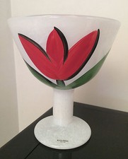 Kosta Boda Tulipa Footed Bowl Ulrica Hydman-Vallien Hand Painted Signed IN BOX