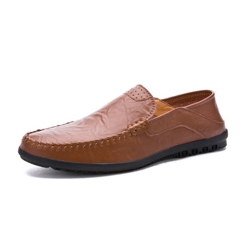 Mens Leather Peas Shoes Hollow Stitching Round Toe Breathable Wear Resistant Cow