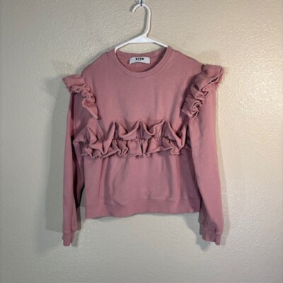MSGM Sweatshirt Womens Small Pullover Ruffle Pink Crewneck Sweater