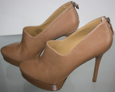 Womens Nine West Brown Leather Platform Stiletto Heels Pumps Back Zip Sz 8 1/2M