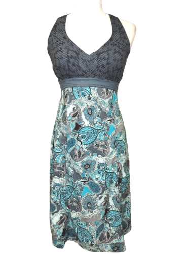 Athleta Pack Everywhere Dress Size 4 Paisley Print Halter Women's Teal & Gray