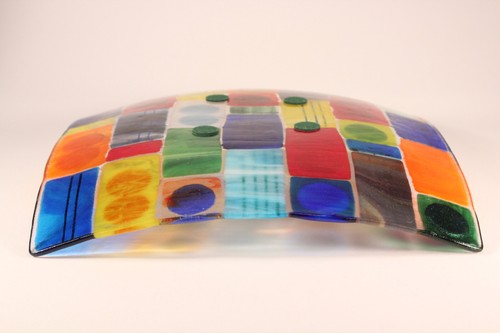 Vtg Suellen Parker Studio Art Glass Fused Colorful Bowl Plate 12" Dish Signed - Picture 9 of 12