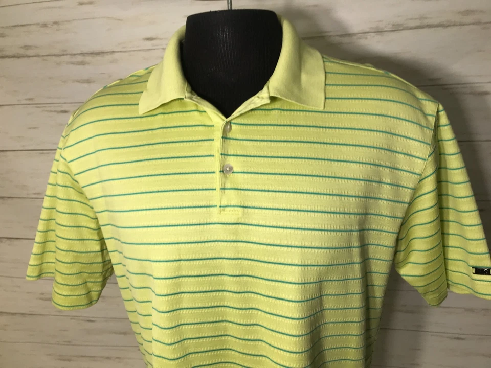 De colección. Polo de golf Nike FIT DRY Tiger Woods GRANDE para hombre verde amarillo azul a rayas Foto 2 de 4
