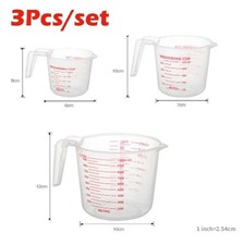 3Pcs Measuring Cups Set 250/500/1000ml Plastic Liquid Measuring Beaker Baking