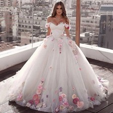 Sweetheart Wedding Dresses Off Shoulder Appliques Ball Gown Flowers Party Gowns