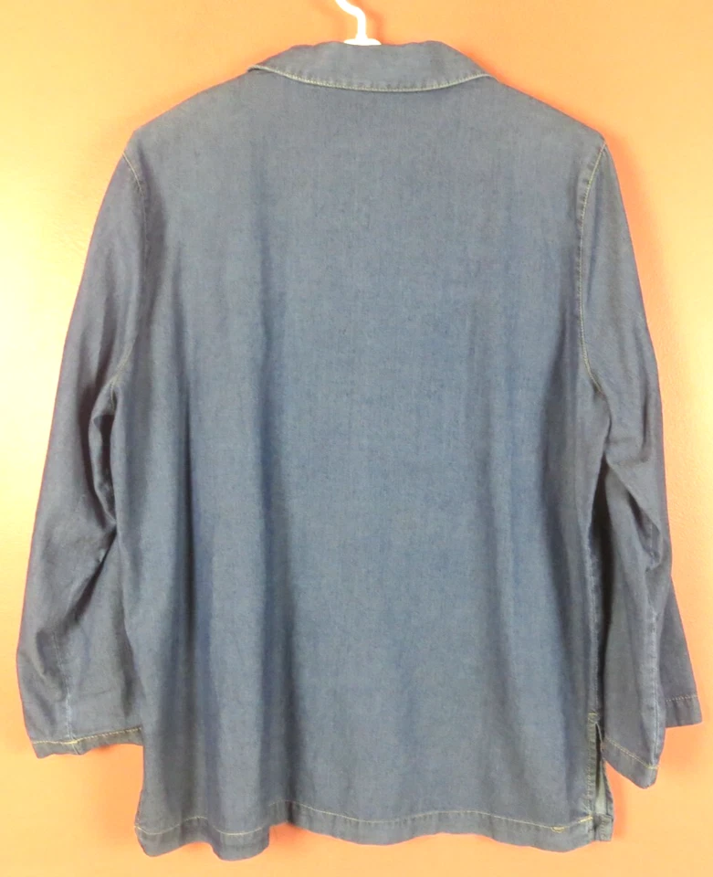 TB08412 VALERIE STEVENS Mujer Tencel Denim Jean Túnica Camisa Manga Larga Azul L Foto 2 de 4