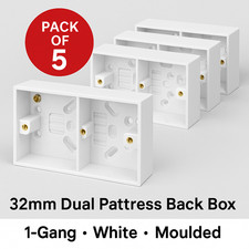 Pack of 5 Alto Dual 1 Gang Pattress Back Box 2x Single Back Box White Surface