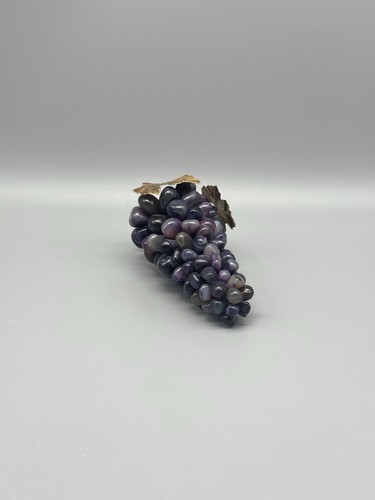 Vintage Stone Grape Cluster Polished Purple Crystal Quartz Metal Leaf 5.5” - Picture 5 of 5