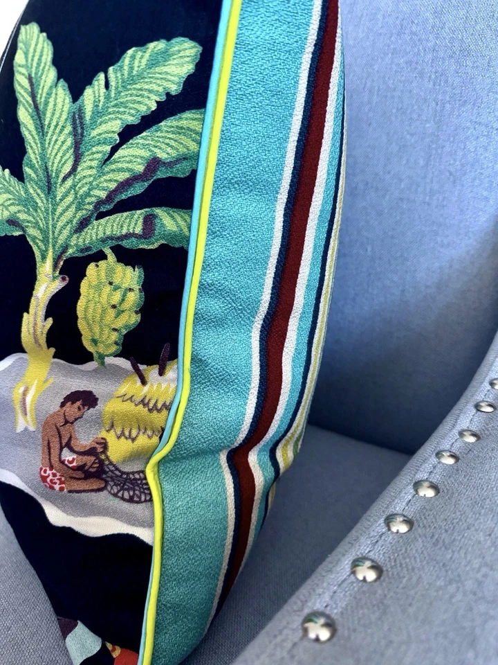 Funda de almohada vintage de tela de corteza HULA HULA Hawaiiana Land Hollywood Regency años 40 Foto 3 de 4