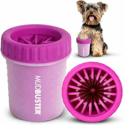 Dexas MudBuster Small Dog Paw Cleaner Fuchsia Portable Mud Remover Cup