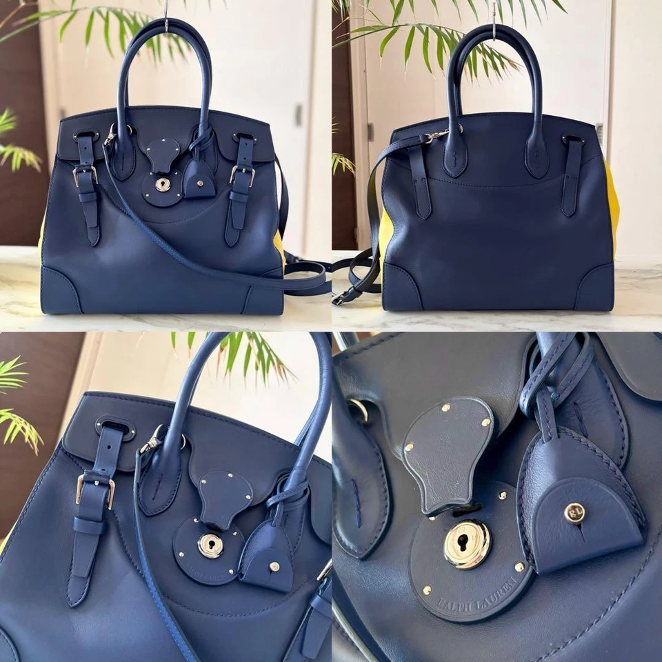 Bolso de cuero Ralph Lauren Ricky 2 vías azul amarillo de JAPÓN Foto 2 de 4