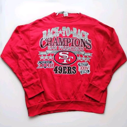 Vtg San Francisco 49ers BACK TO BACK Super Bowl Champs Crewneck XL Vin