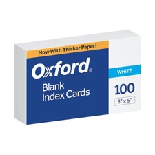 Oxford Blank Index Cards 3x5 Inches White 100-Count Pack for Studying