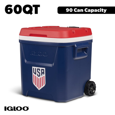 Igloo USSF 60 QT Laguna Wheeled Cooler USA Soccer Rolling Ice Chest RedWhiteBlue