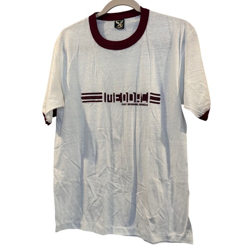 VTG Single Stitch Faucon F T-shirt Fort Benning Georgia White Maroon Abstract