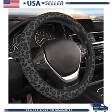 Black Leopard Cheetah Steering Wheel Cover Anti-slip Elastic Breathable Soft Ru