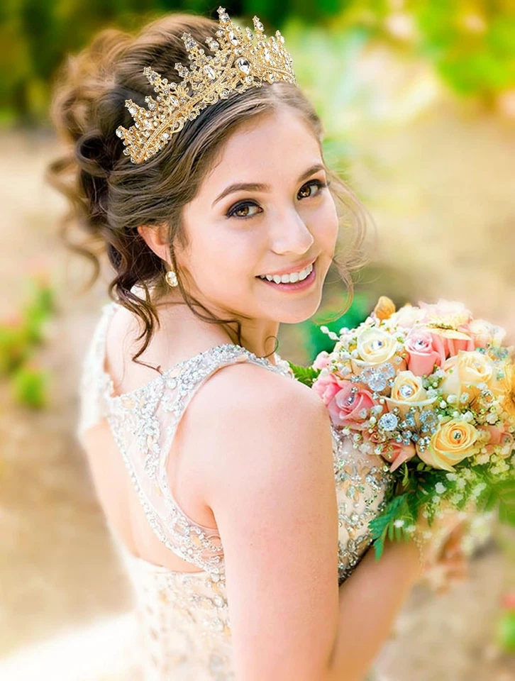 TOBATOBA Corona de Oro para Mujer Cristal Reina Princesa Tiara, Foto 2 de 4