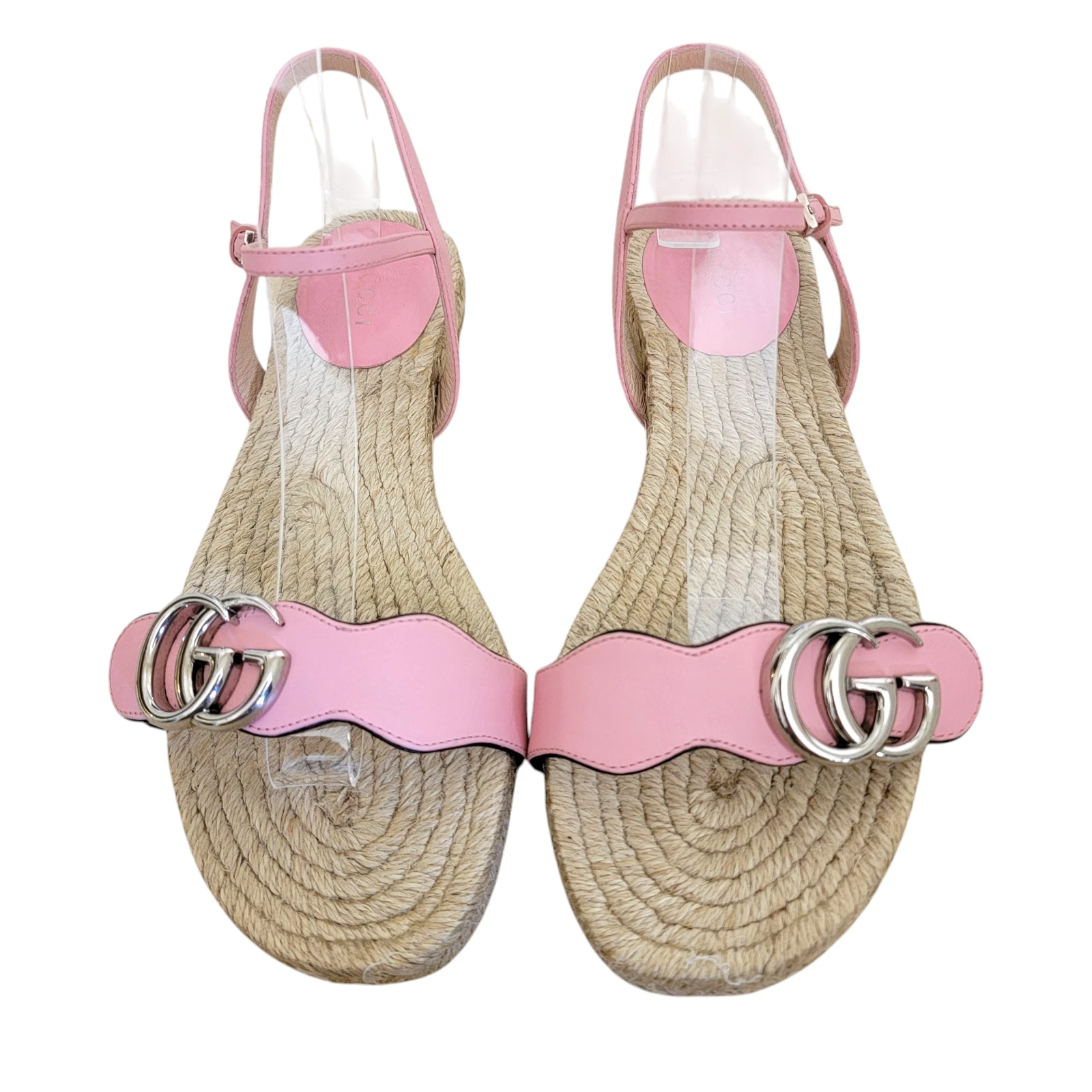 Gucci Marmont Espadrille GG Logo Bretelles Sandales Plates en Cuir Rose 6,5 36,5 