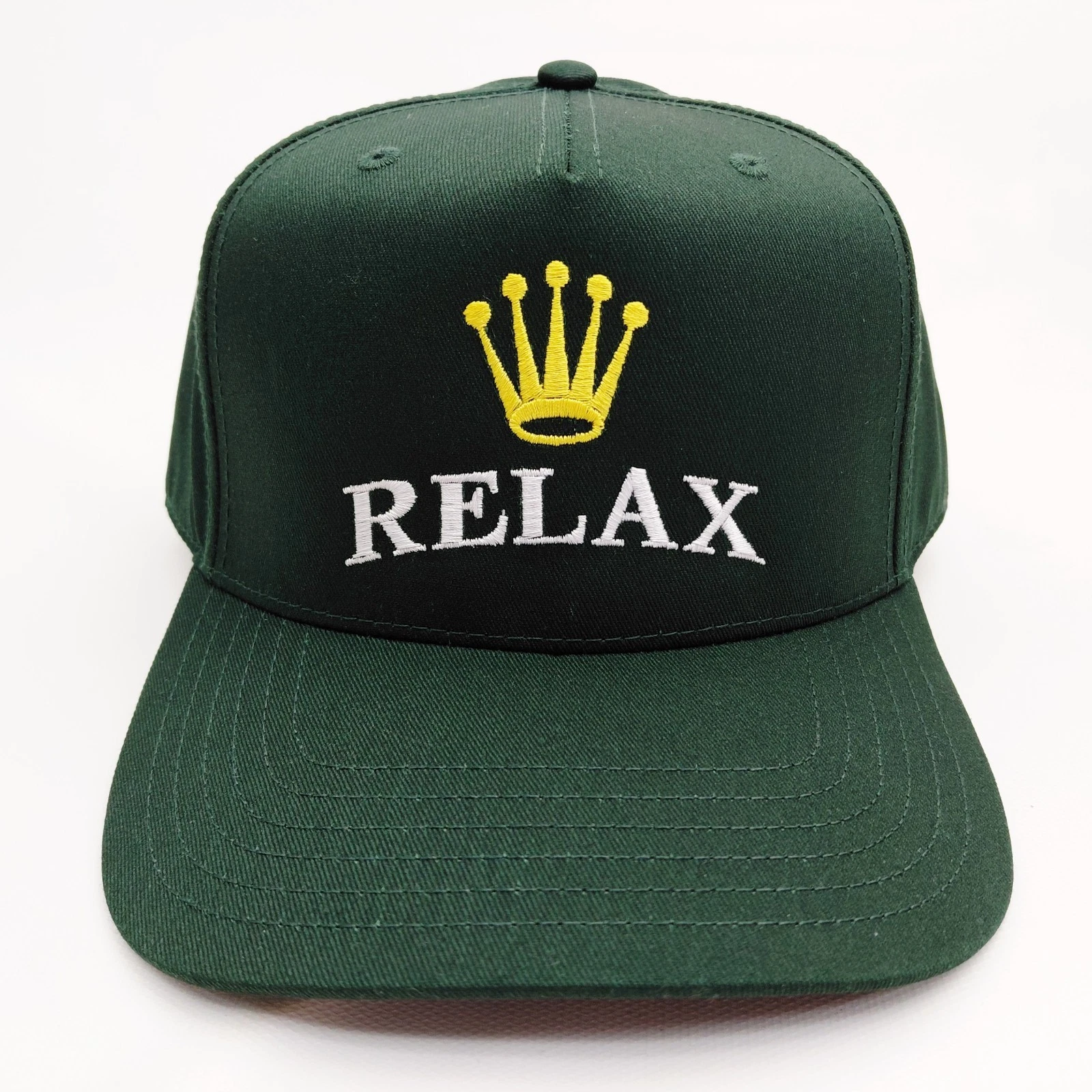 Relax Crown 5 Panel Snapback Hat Embroidered Dark Green High Profile Cap
Opens in a new window or ta
