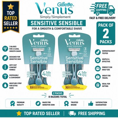 Venus Simply 3 Sensitive 3-Blade Disposable Razors, 4 Count (Pack of 2)