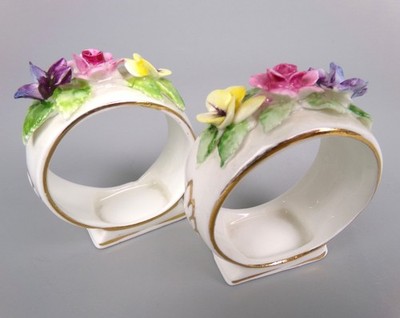 Royal Adderley Napkin Rings x 2. Floral / Flowers. Vintage bone china.