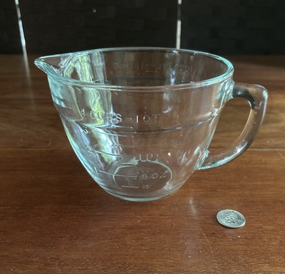 Vintage Anchor Hocking Fire King Embossed Glass 4 Cup (1 Liter) Measuring Bowl
