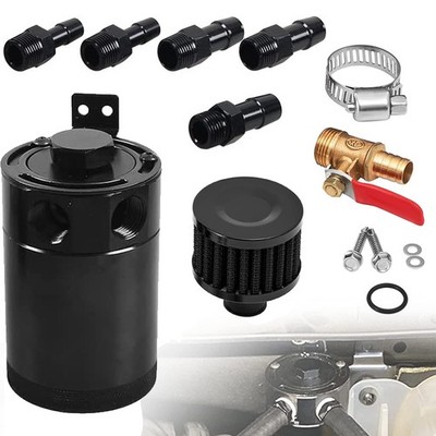Oil Catch Can Kit Reservoir Tank Engine Black Polish Baffled Universal Aluminum