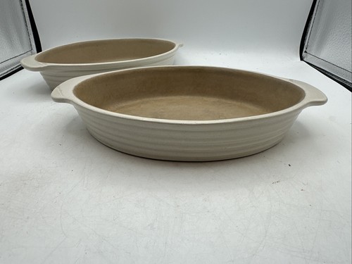 The Pampered Chef Stoneware 06022 Oval Casserole Dish 8" Beige Colored USA Pair - Picture 2 of 10
