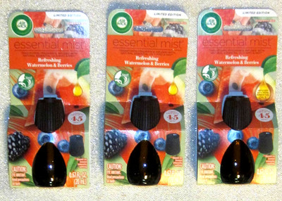 LOT OF 3 AIR WICK ESSENTIAL OIL MIST REFILLS REFRESHING WATERMELON & BERRIES LTD