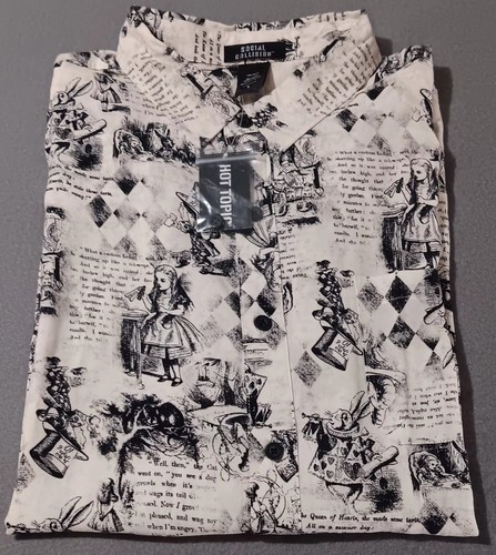 Social Collision Alice AOP Print Hot Topic Mens Sz. Large Off White Button-Up - Picture 3 of 20