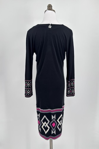 Vestido túnica Tory Burch negro seda ribete geométrico elástico manga larga talla L - Imagen 3 de 5