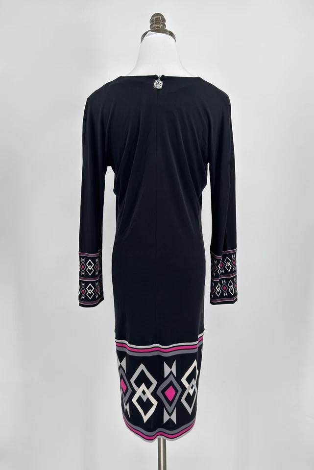 Vestido túnica Tory Burch negro seda ribete geométrico elástico manga larga talla L Foto 3 de 4