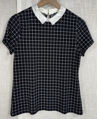 The Limited Black White Checkered Women's M Blouse Top Peter Pan Collar Preppy