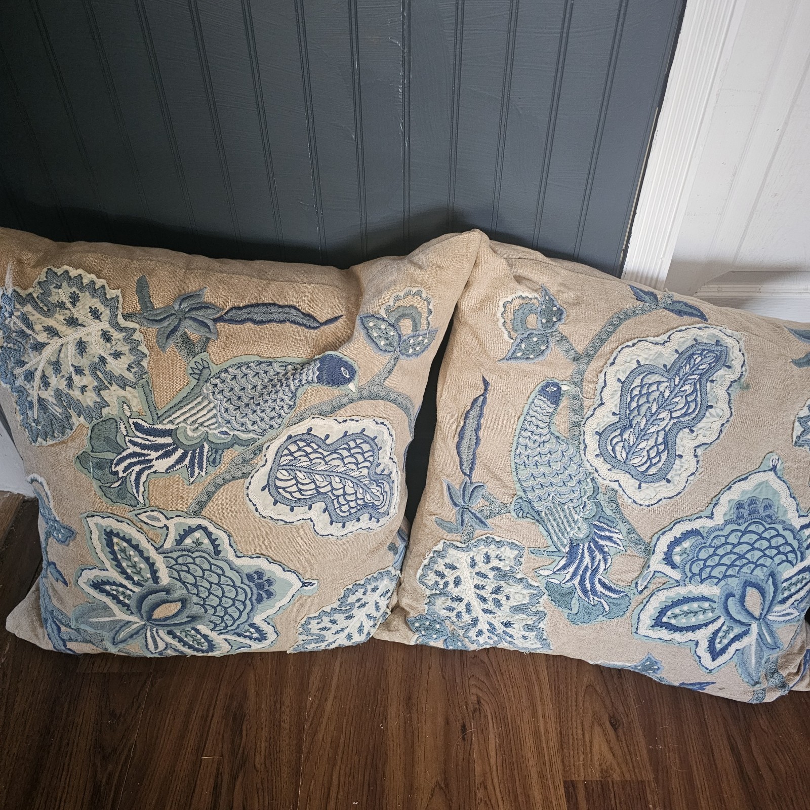 Pottery Barn Throw Pillow Covers Applique Embroidered Bird Paige Palempore 23x23