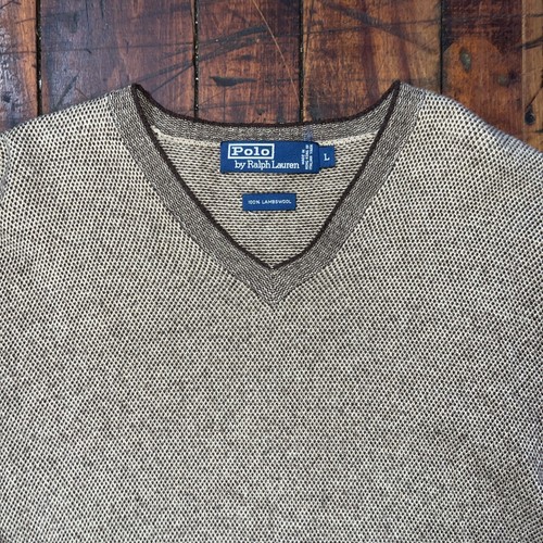Vintage Polo Ralph Lauren V-Neck Lambs Wool Sweater Men’s Large Brown - Picture 4 of 5