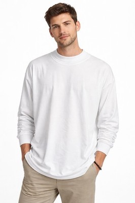 Eddie Bauer Shirt Mens Tall X-Large Ivory Long Sleeve Mock Neck Base Layer