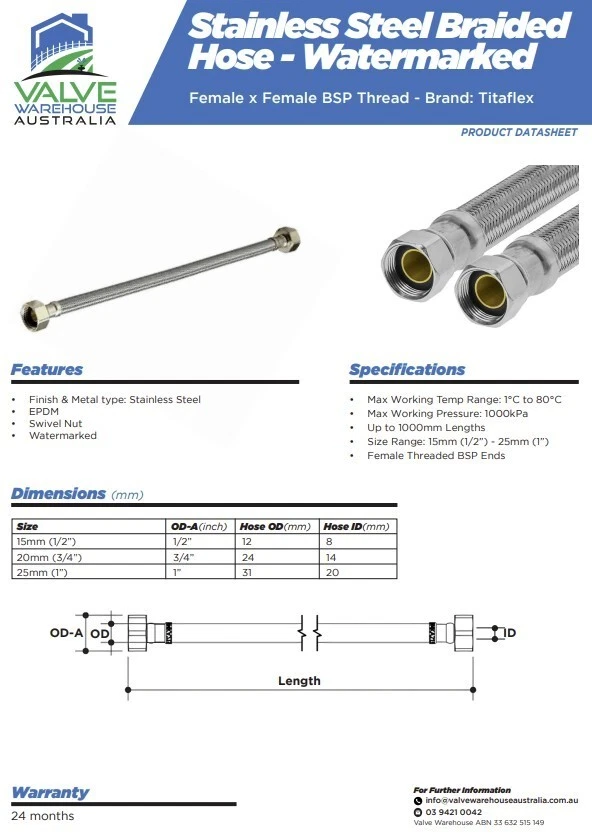 Stainless Steel Braided Hose – FxF – Watermarked 1/2" 3/4" 1" - image 4 of 4