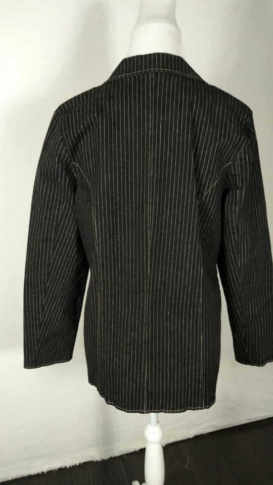 Denim co Womans Sz M Black Pin Stripe Stretch Denim Jacket Blazer R1 Foto 4 de 4