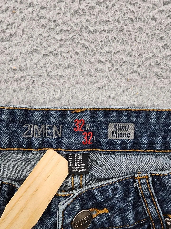 Pantalones de mezclilla 21 para hombre 32X32 azules ajustados rectos desgastados lavado medio Foto 3 de 4