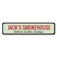 Personalized Smokehouse Authentic Southern Barbeque BBQ Name Metal Decor Sign