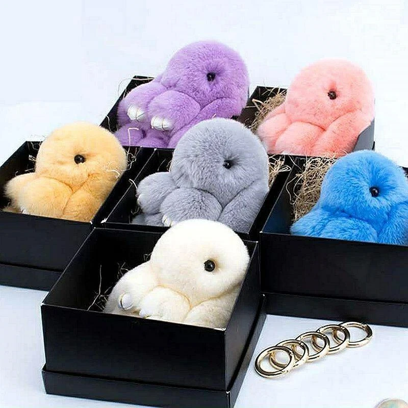 Adorable Fur Bunny Fluffy Rabbit Plush Toy Keyring Bag Charm Pendant  Keychain